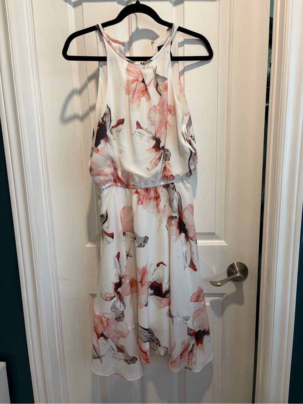 White House Black Market White and Blush Floral Halter Midi Dress